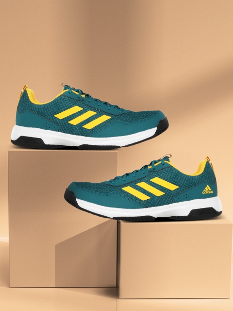 

ADIDAS Men Teal Green & Mustard Yellow Woven Design Tennis 21 V2 Shoes