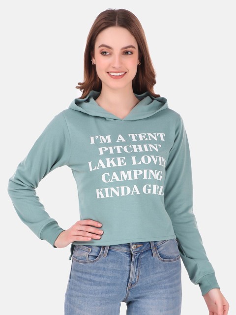 

GOJI Women Green Printed Hooded Sweatshirt