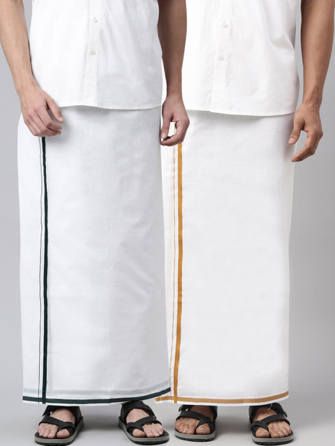 

WHITE HEART Men Pack Of 2 White Solid Pure Cotton Dhotis