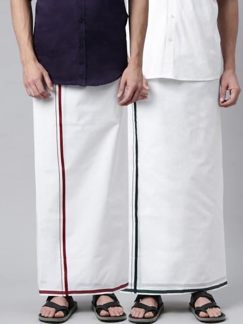 

WHITE HEART Men Pack of 2 White Solid Pure Cotton Dhoti