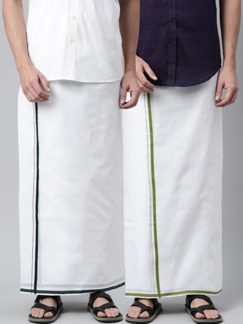 

WHITE HEART Men Pack Of 2 White Solid Pure Cotton Dhoti