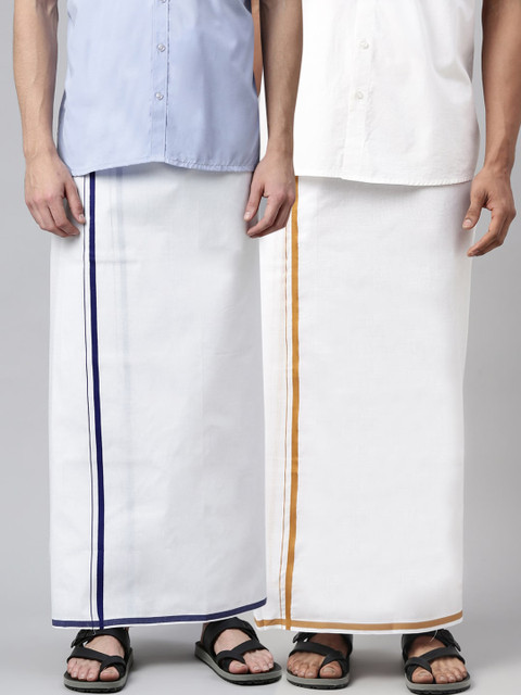 

WHITE HEART Men Pack Of 2 White Solid Pure Cotton Dhotis