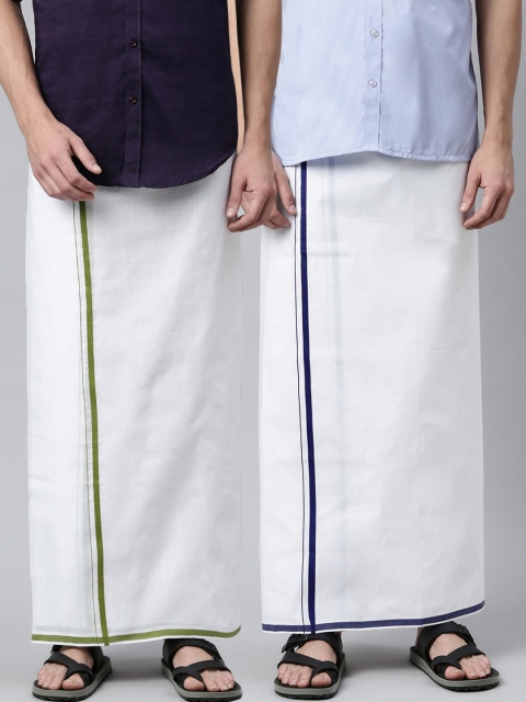 

WHITE HEART Men Pack Of 2 White Solid Pure Cotton Dhoti