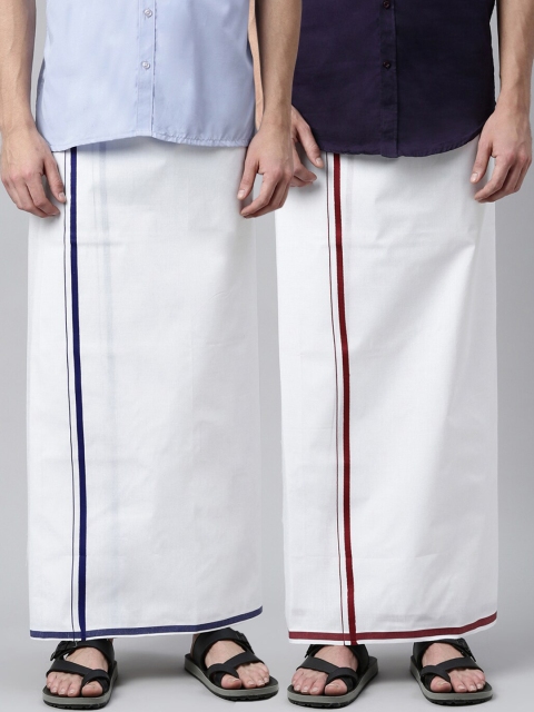 

WHITE HEART Men Pack Of 2 White Solid Pure Cotton Dhoti
