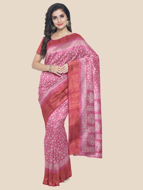 

Kalamandir Pink & White Silk Blend Saree