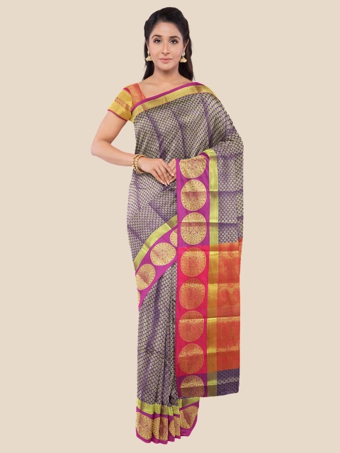 

Kalamandir Purple & Orange Woven Design Zari Silk Blend Banarasi Saree