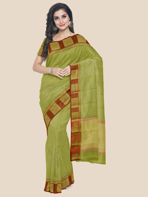 

Kalamandir Olive Green & Maroon Checked Zari Banarasi Saree