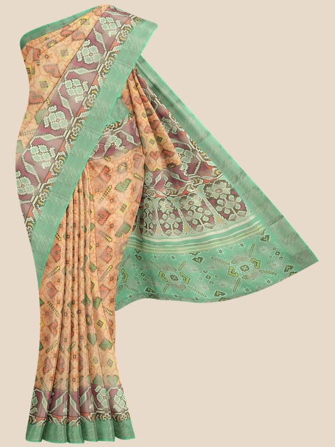

Kalamandir Orange & Green Floral Silk Blend Banarasi Saree