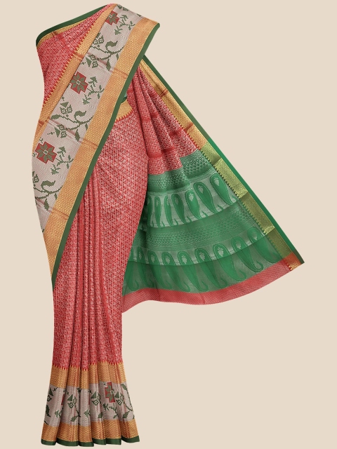 

Kalamandir Red & Green Floral Silk Blend Banarasi Saree