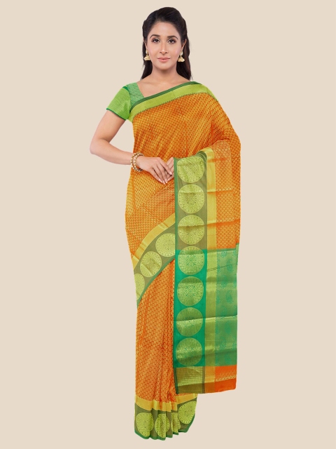 

Kalamandir Orange & Green Woven Design Silk Blend Banarasi Saree