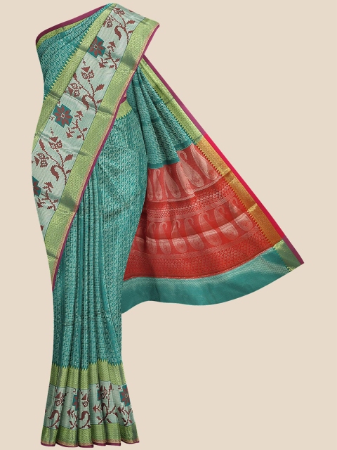 

Kalamandir Teal & Maroon Paisley Zari Silk Blend Banarasi Saree