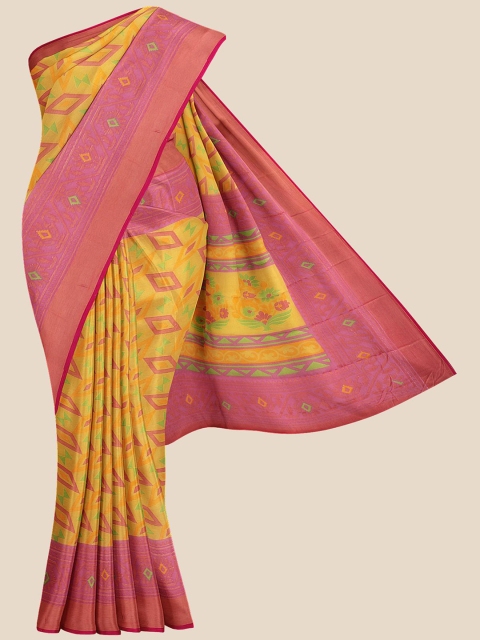 

Kalamandir Yellow & Pink Zari Silk Blend Saree