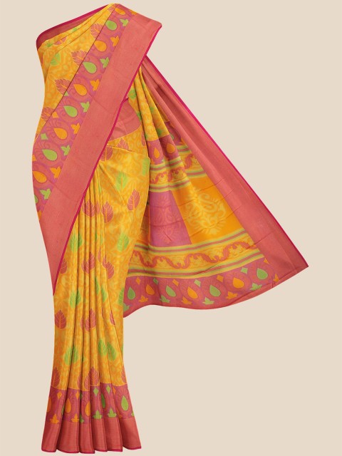

Kalamandir Yellow & Pink Ethnic Motifs Silk Blend Saree