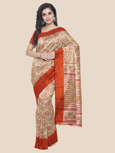 

Kalamandir Cream-Coloured & Red Floral Silk Blend Saree