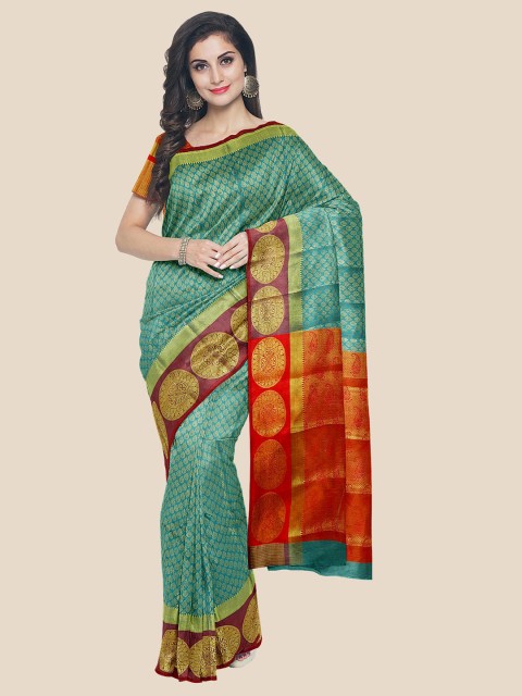 

Kalamandir Teal & Red Woven Design Saree