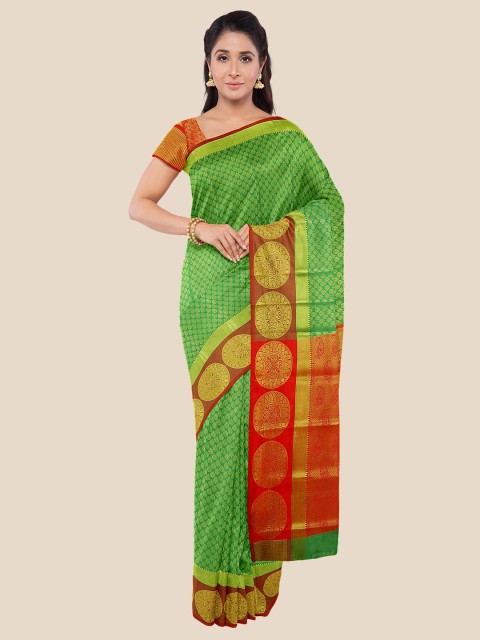 

Kalamandir Green & Red Woven Design Zari Silk Blend Banarasi Saree