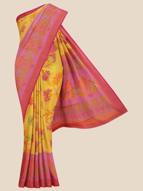 

Kalamandir Yellow & Pink Floral Printed Silk Blend Saree