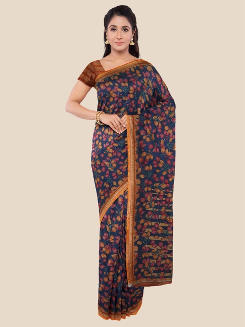 

Kalamandir Orange & Navy Blue Floral Saree