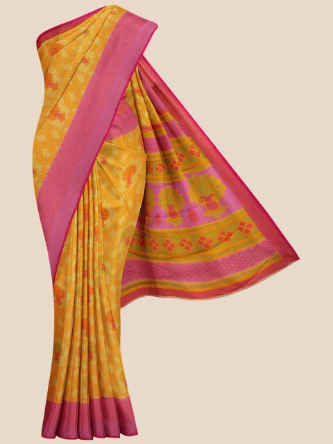 

Kalamandir Yellow & Pink Ethnic Motifs Printed Silk Blend Saree