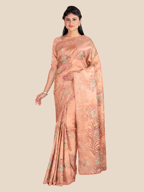 

Kalamandir Peach-Coloured & Pink Floral Saree