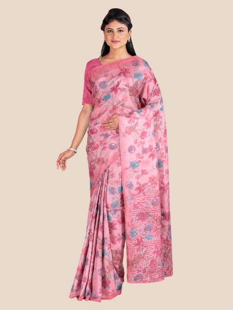 

Kalamandir Pink & Blue Floral Beads and Stones Saree