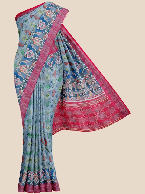 

Kalamandir Grey & Pink Floral Zari Silk Blend Banarasi Saree
