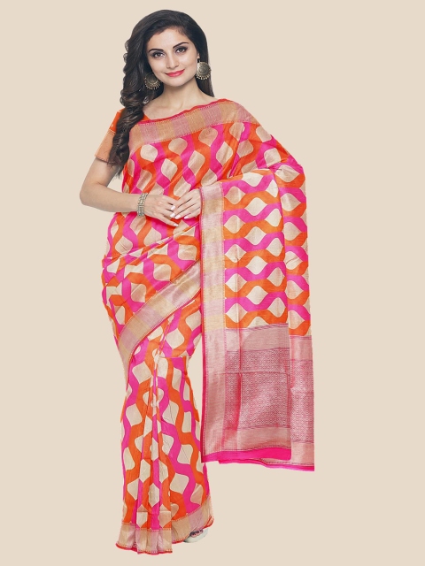 

Kalamandir Orange & Gold-Toned Zari Silk Blend Banarasi Saree