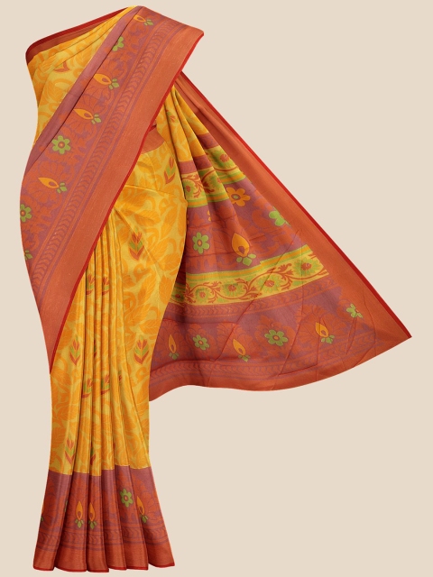 

Kalamandir Yellow & Orange Floral Printed Zari Silk Blend Saree