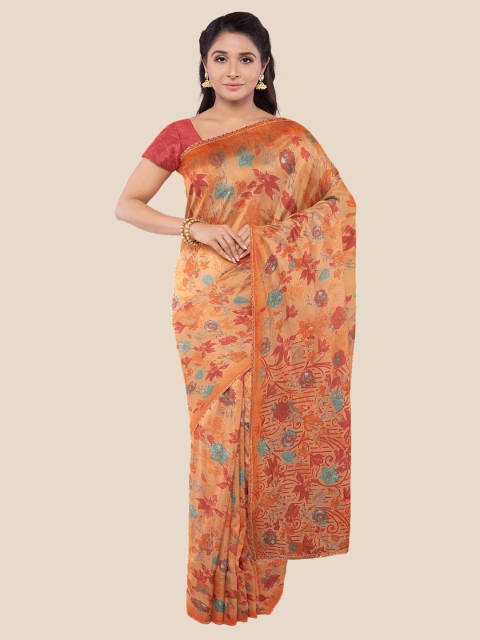 

Kalamandir Orange & Blue Floral Printed Saree