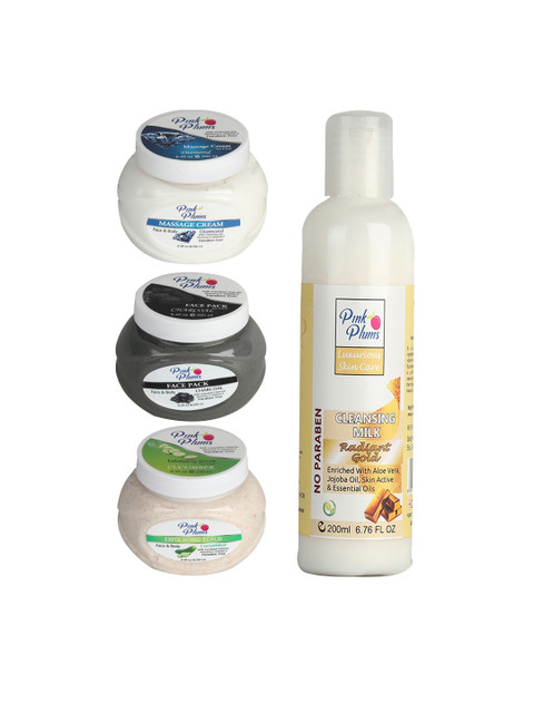 

Pink Plums Men Women Paraben Free Aloevera Charcoal Gold Face & Body Massage Creams, Multi