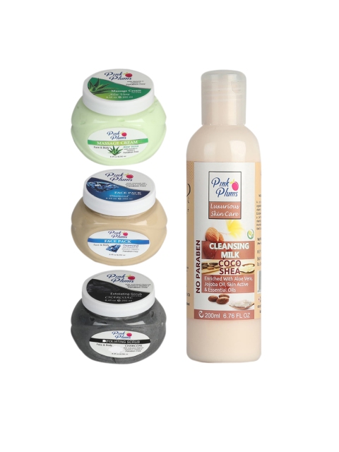 

Pink Plums Aloevera Diamond Cocoshea Charcoal Facial Kit- 4 Pieces, Multi