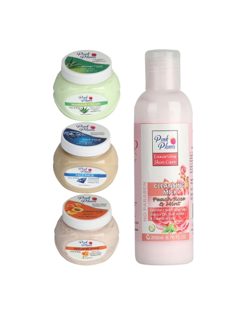 

Pink Plums Aloevera Diamond Peach Rose & Mint Apricot Facial Kit- 4 Pieces, Multi