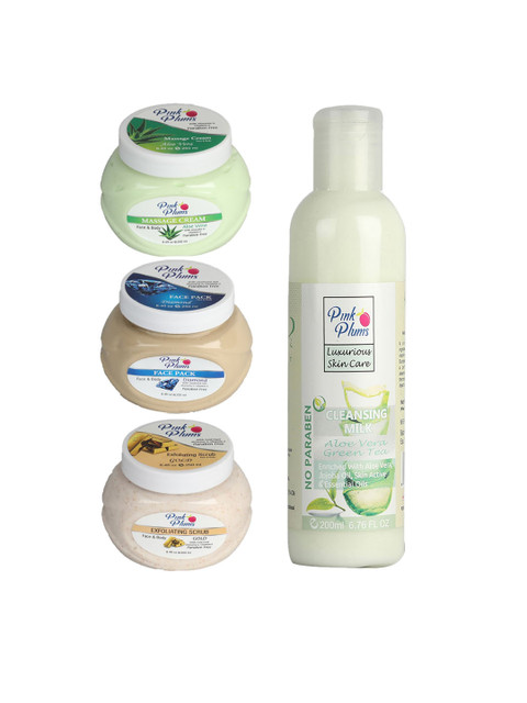 

Pink Plums Pack Of 4 Aloevera Diamond Gold Face & Body Facial Kit, Multi