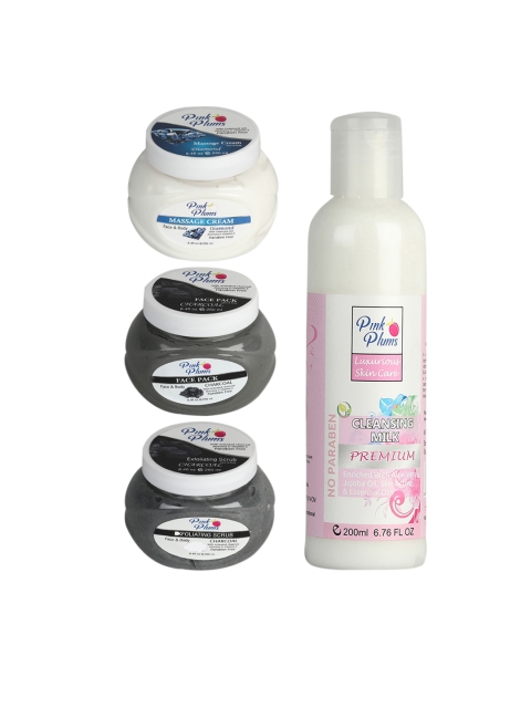

Pink Plums Paraben Free Aloevera Charcoal & Jojoba Oil Enriched Face & Body Massage Kit, Multi