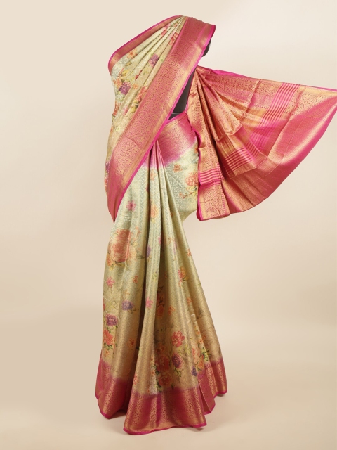 

Pothys Cream-Coloured & Pink Floral Zari Tissue Saree