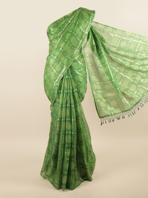 

Pothys Green & Gold-Toned Bandhani Zari Supernet Saree