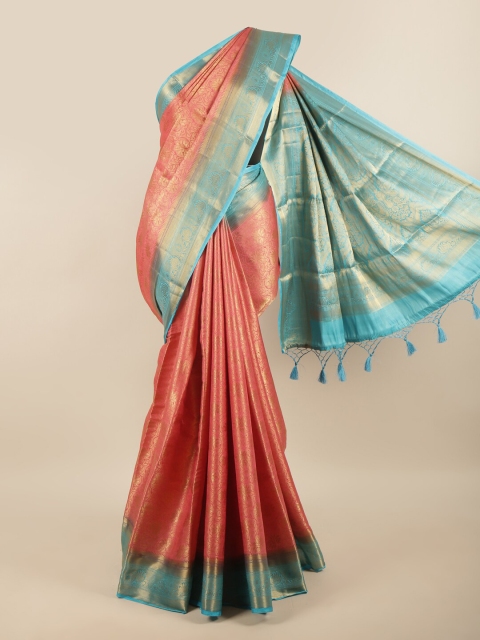 

Pothys Pink & Blue Gold-Toned Woven Design Art Silk Saree