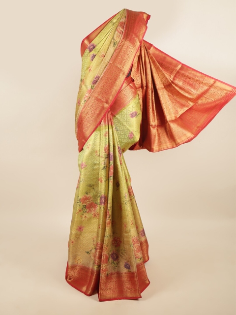 

Pothys Green & Red Floral Printed Tissue Saree