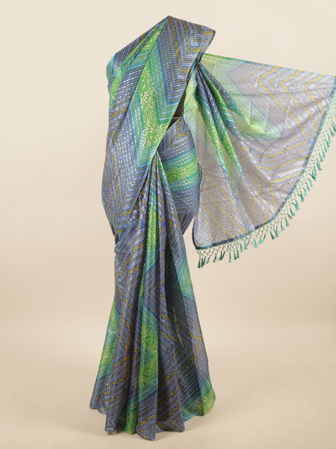 

Pothys Blue & Green Bandhani Supernet Saree