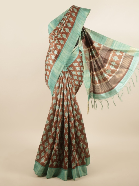 

Pothys Brown & Turquoise Blue Floral Art Silk Saree