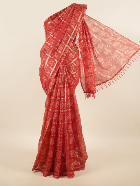 

Pothys Red & Gold Colour Bandhani Supernet Saree
