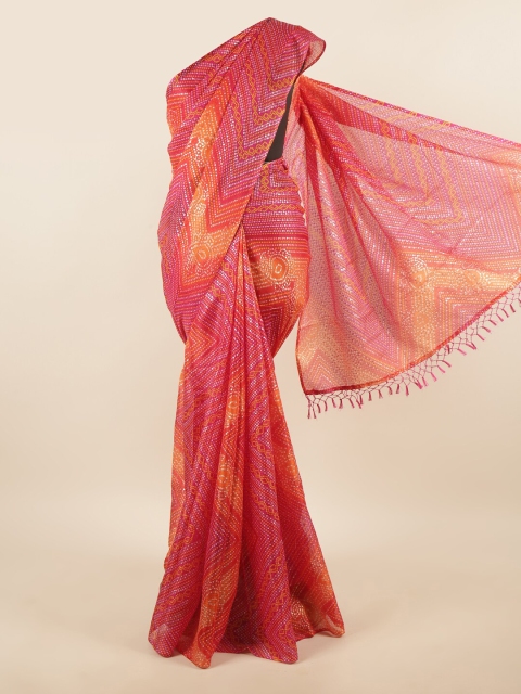 

Pothys Pink & Orange Bandhani Supernet Saree
