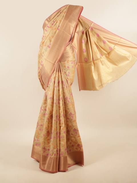 

Pothys Cream-Coloured & Pink Floral Zari Saree