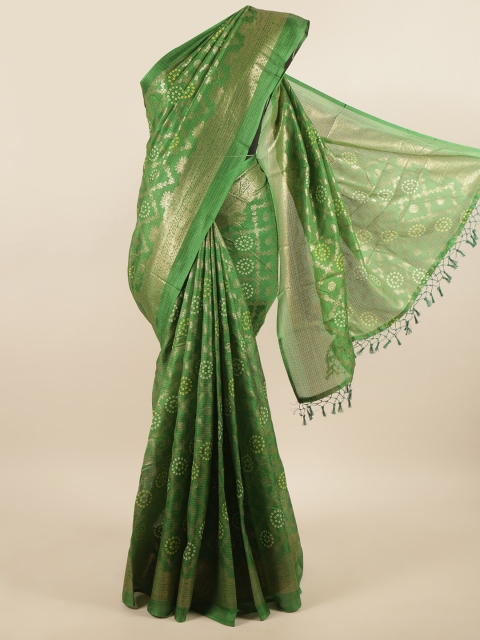 

Pothys Green & Gold Bandhani Printed Supernet Saree