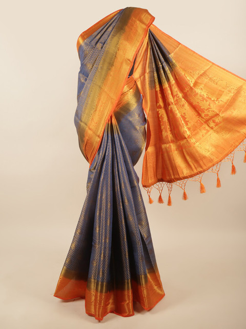 

Pothys Blue & Orange Ethnic Motifs Zari Art Silk Saree