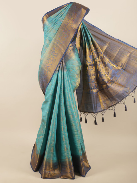 

Pothys Blue & Gold-Toned Woven Design Zari Art Silk Saree