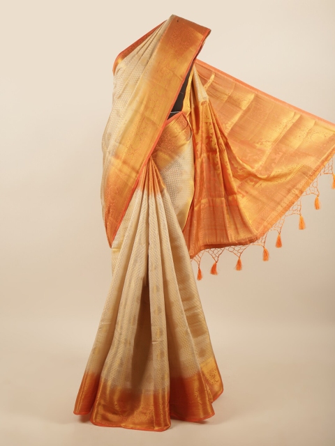 

Pothys Cream & Orange Gold-Toned Woven Design Art Silk Saree