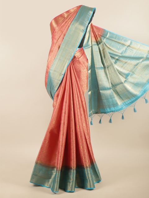 

Pothys Pink & Turquoise Blue Woven Design Art Silk Saree