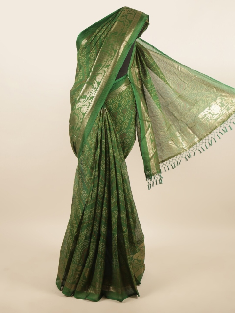 

Pothys Green & Gold-Toned Woven Design Zari Supernet Saree