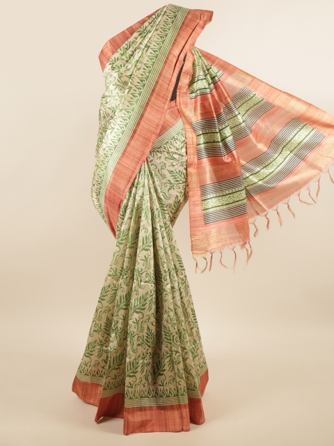 

Pothys Green & Orange Floral Art Silk Saree